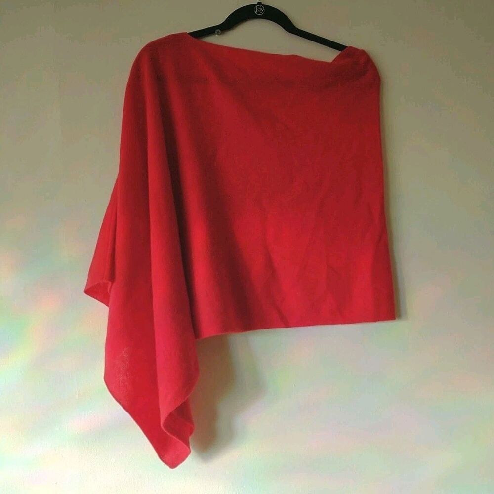 Claudia Nichole Poncho Dress Topper OS Red 100% Cashmere Colorful